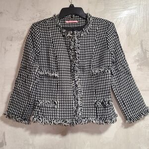 View Black & White Fringe Twill Cropped Blazer